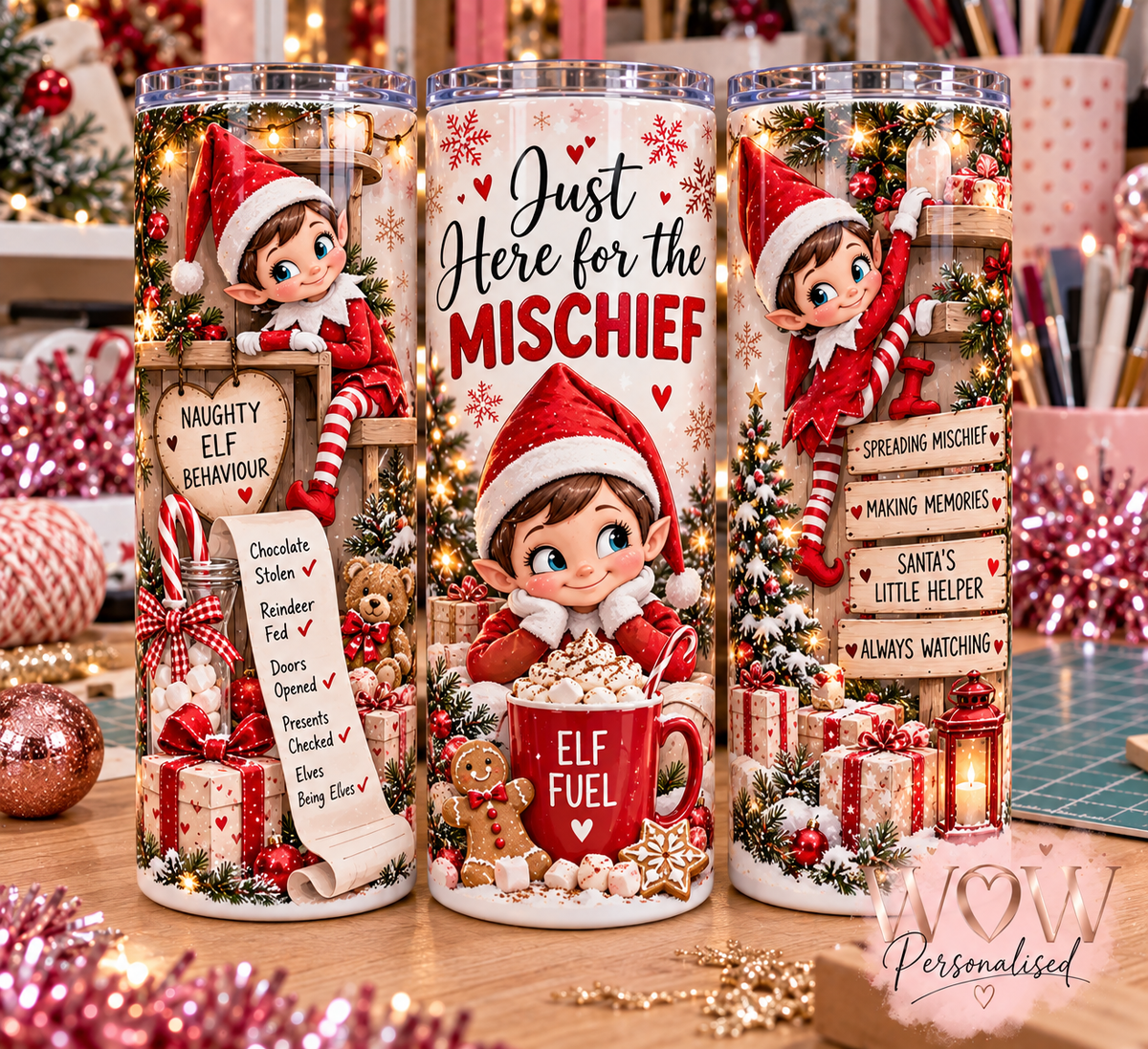 Naughty Christmas Elf 20oz Skinny Tumbler | Funny Elf Christmas Cup