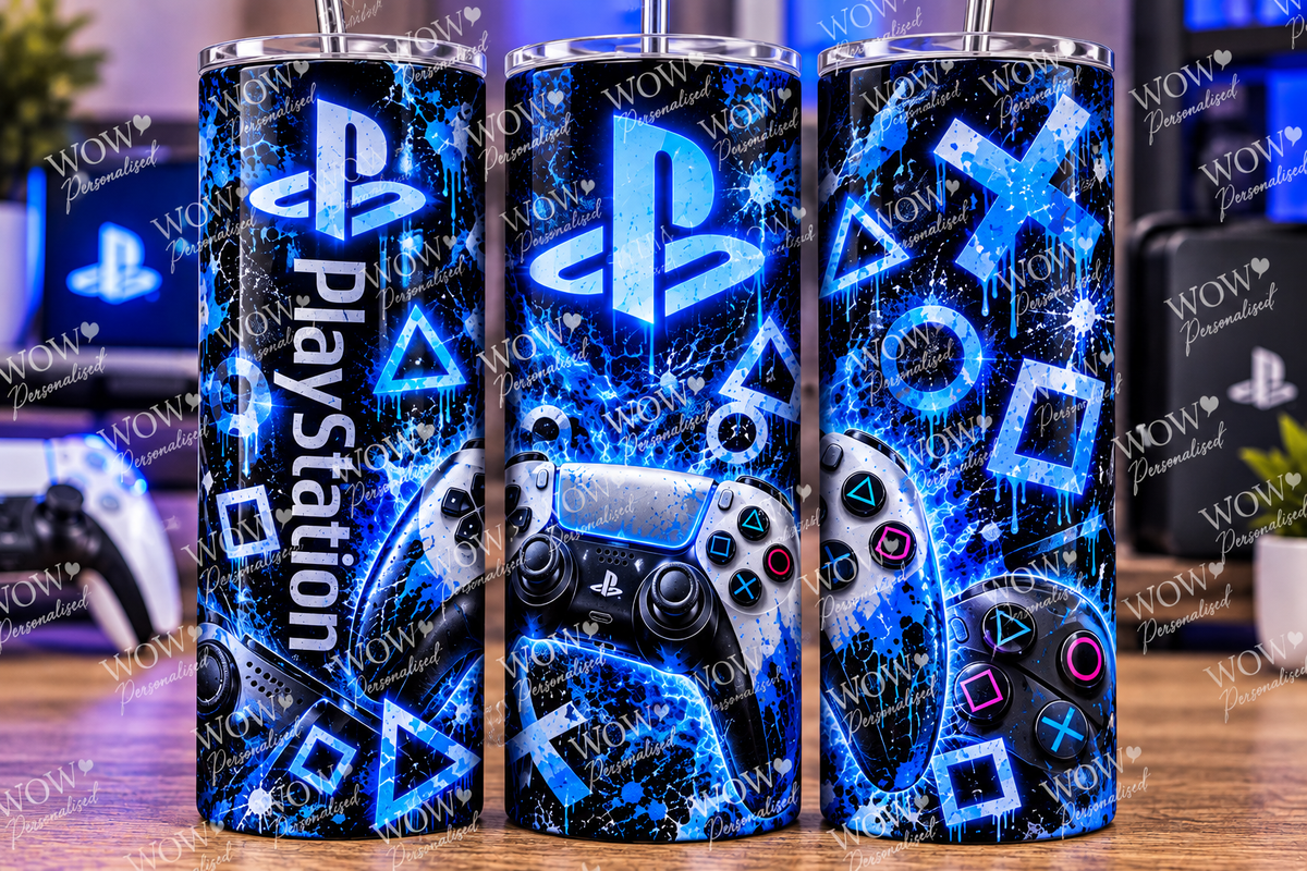 PlayStation Gaming 20oz Skinny Tumbler | Blue Gamer Travel Cup