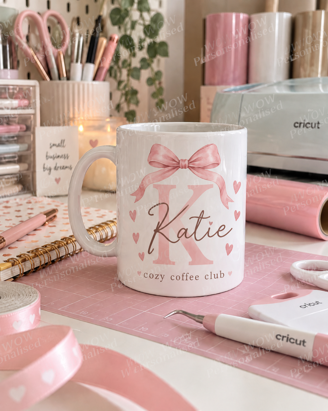 Personalised Initial & Name 11oz Mug – Pink Bow Coffee Club Mug