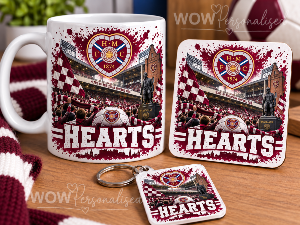 Hearts Football Mug, Coaster & Keyring Gift Set | Hearts Fan Gift