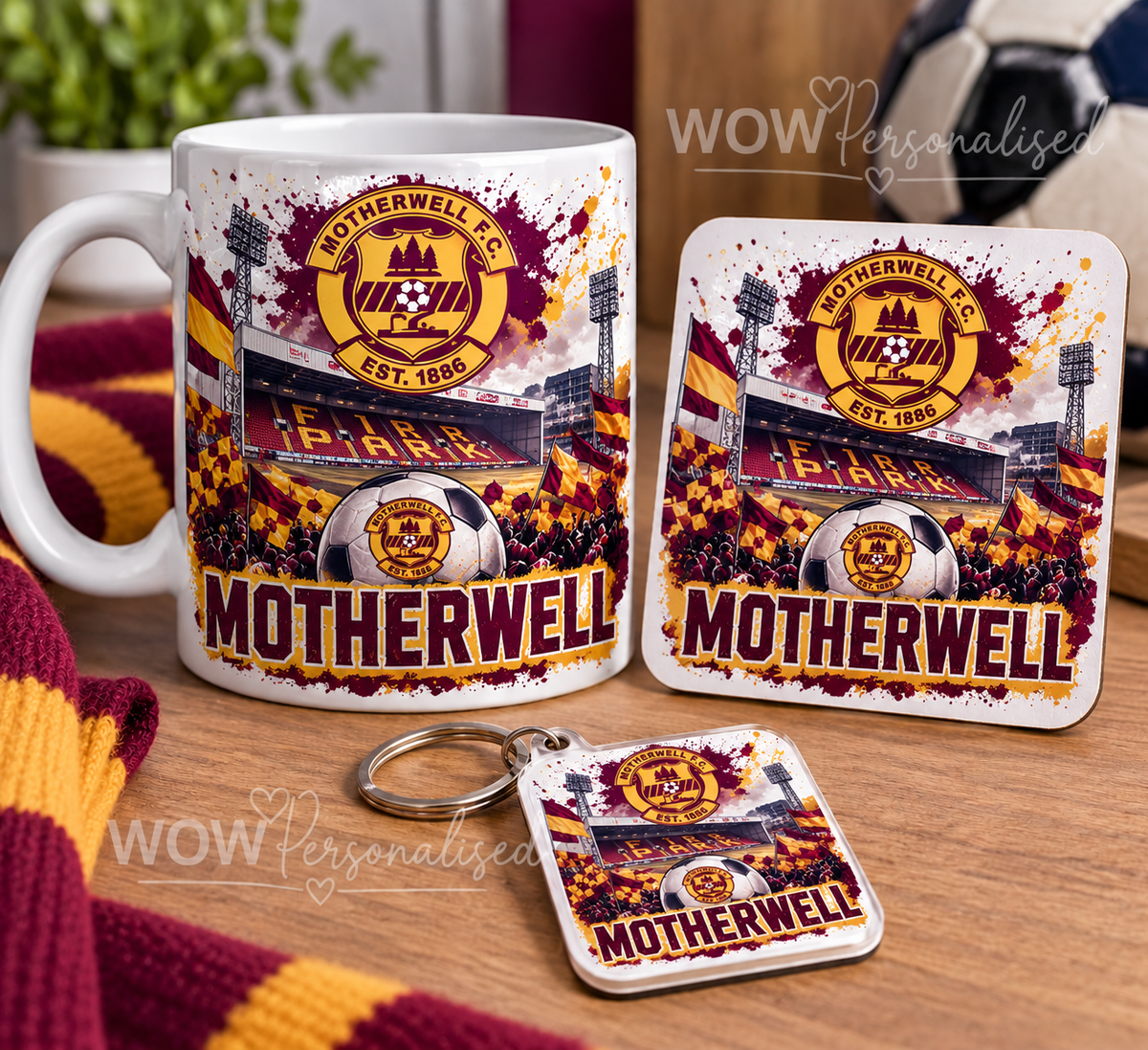 Motherwell Football Mug, Coaster & Keyring Gift Set | Motherwell Fan Gift