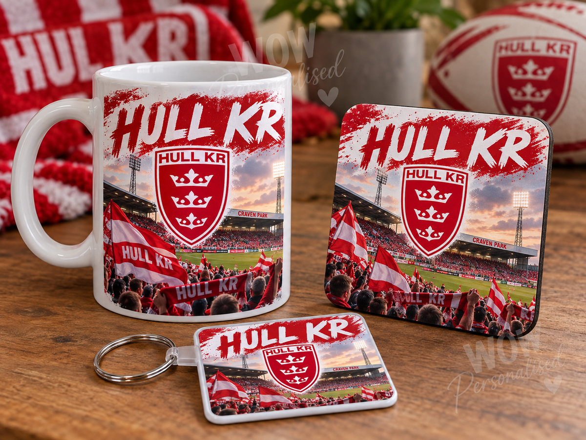 Hull KR Rugby Mug, Coaster & Keyring Gift Set | Hull Kingston Rovers Fan Gift