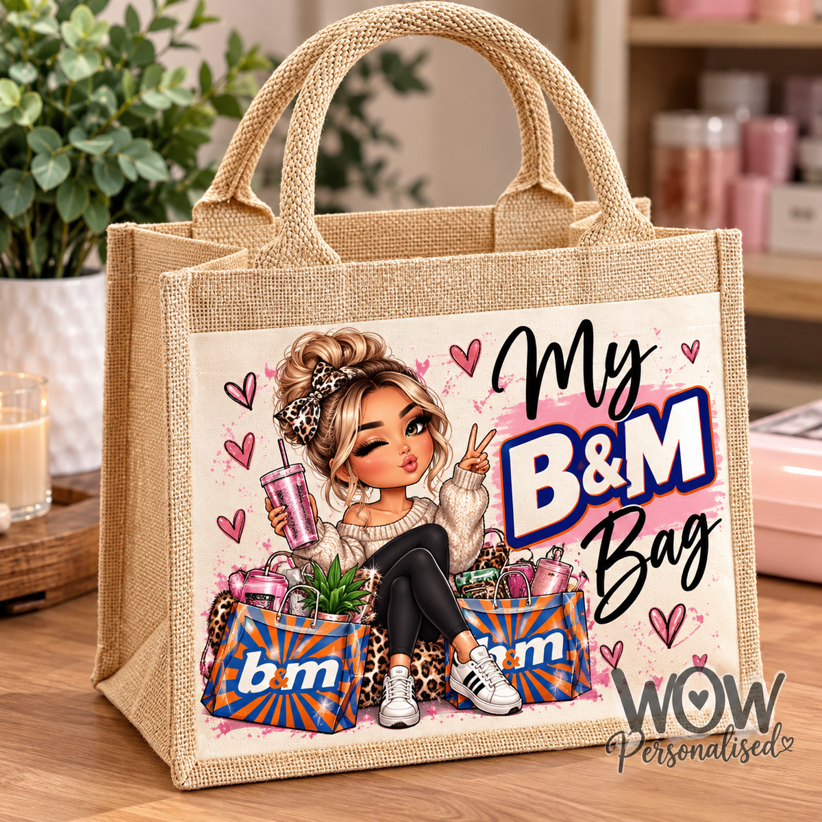 My B&M Bag Jute Tote Bag | Cartoon Shopping Tote | WOW Personalised