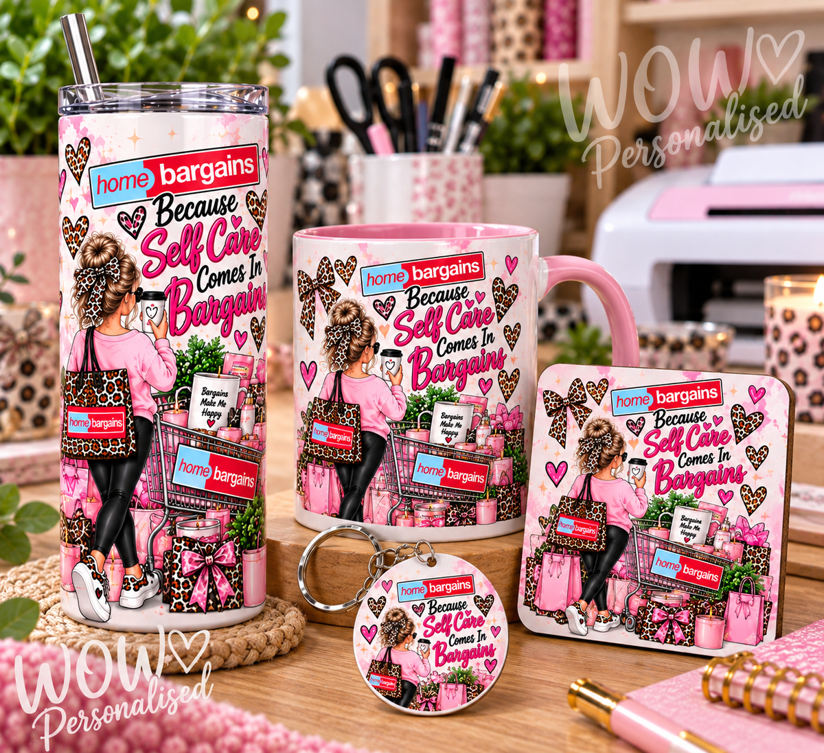 Home Bargains Self Care Gift Set | 20oz Tumbler, Mug, Coaster & Keyring Bundle