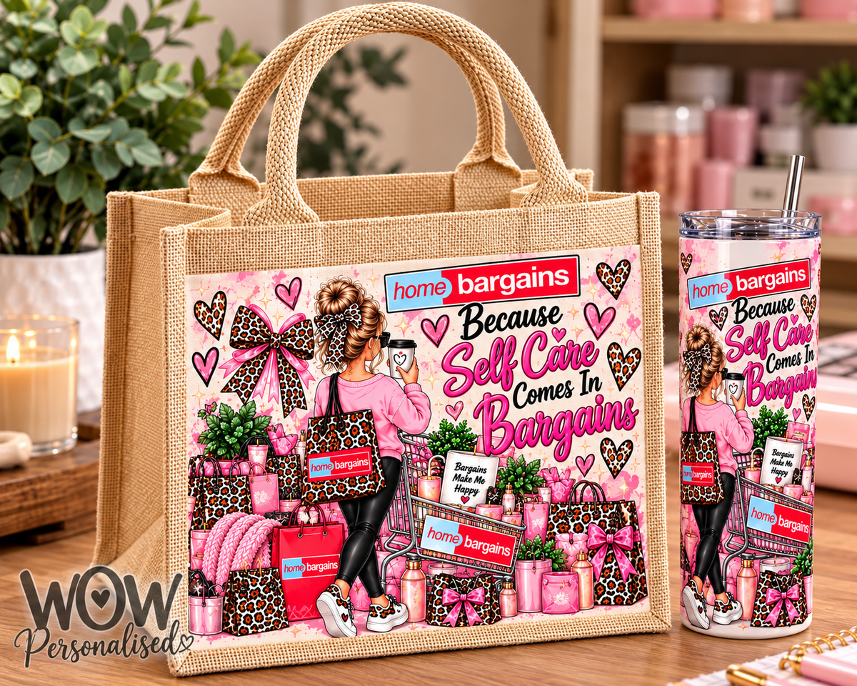Home Bargains Self Care Gift Set | 30cm Jute Bag & 20oz Skinny Tumbler Bundle
