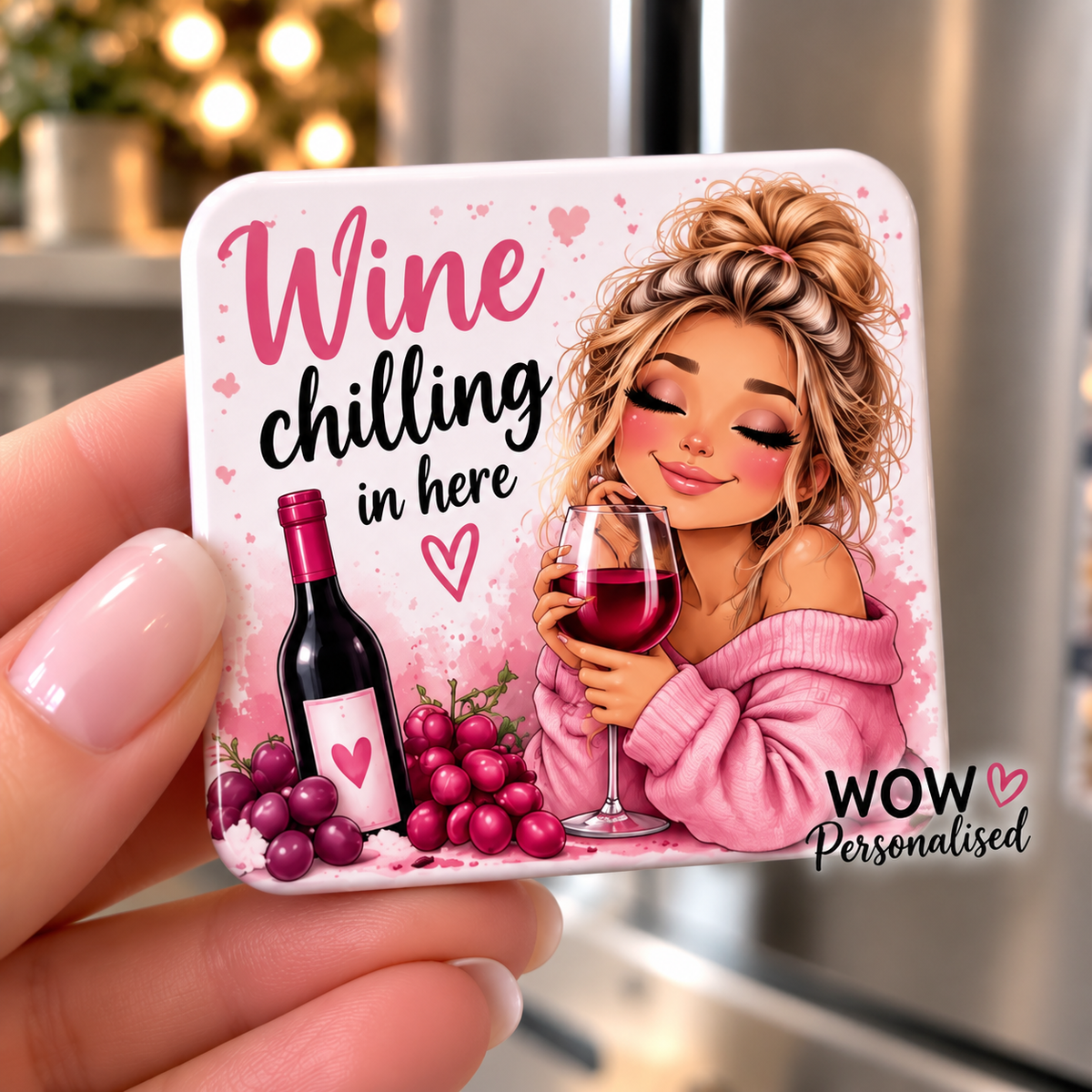Funny Wine Fridge Magnet – “Wine Chilling in Here” Novelty Kitchen Magnet