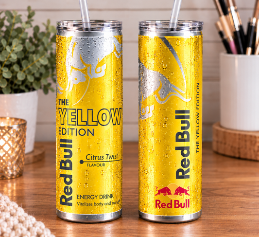 Red Bull Yellow Edition Inspired 20oz Skinny Tumbler | Citrus Twist Energy Drink Can Design | Energy Drink Lover Gift