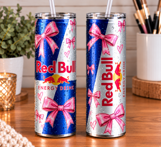 Original Red Bull Inspired 20oz Skinny Tumbler | Pink Bow Energy Drink Design | Girly Tumbler Gift