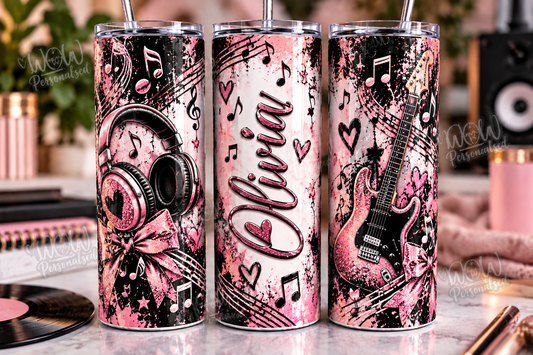Personalised Music Lover 20oz Skinny Tumbler | Custom Name Cup