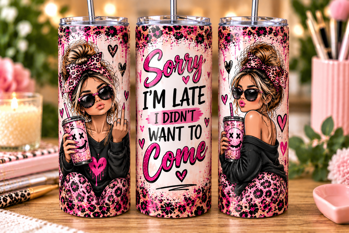 Sorry I’m Late I Didn’t Want to Come 20oz Skinny Tumbler | Funny Sarcastic Novelty Cup