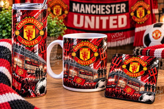 Manchester United Inspired Gift Set | 20oz Skinny Tumbler, Mug & Coaster