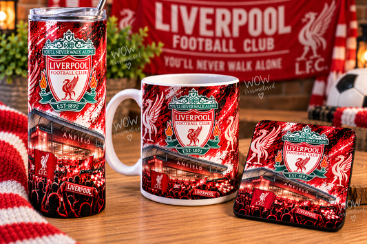 Liverpool FC Inspired Gift Set | 20oz Skinny Tumbler, Mug & Coaster