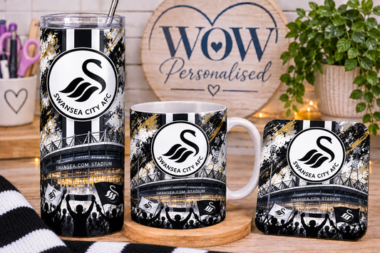 Swansea City AFC Football Gift Set | 20oz Skinny Tumbler, Mug & Coaster | Swans Fan Gifts