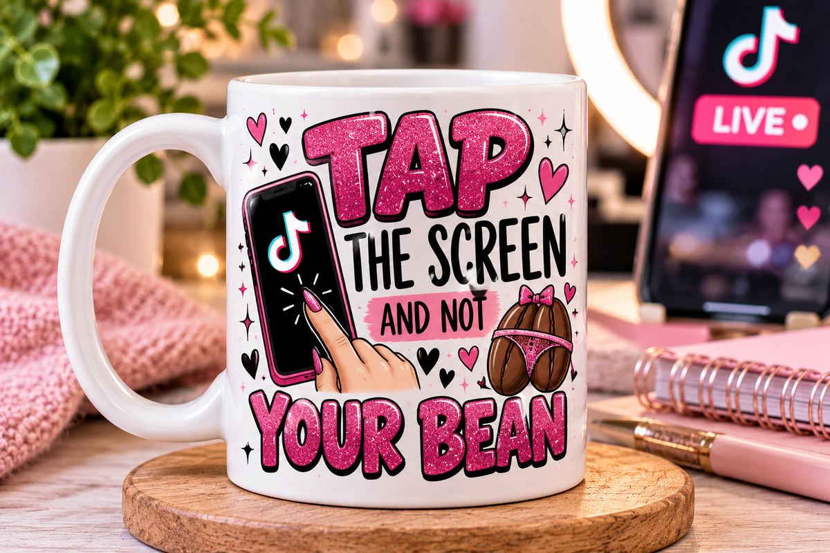 Funny Rude TikTok Live Mug | Tap the Screen and Not Your Bean | 11oz Novelty Coffee Cup | Adult Humour Gift