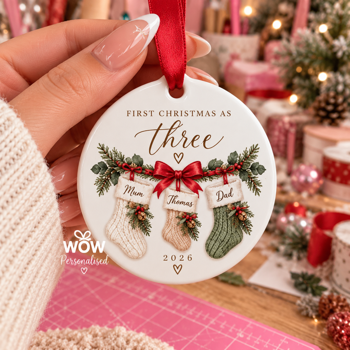 Personalised First Christmas as Three Bauble | Family Christmas Ornament 2026