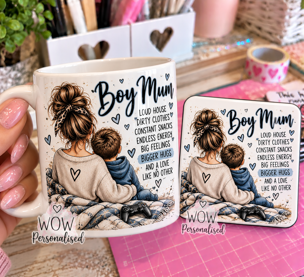 Boy Mum Mug & Matching Coaster Set | Funny & Heartfelt Mum Gift | Mother’s Day, Birthday Gift | WOW Personalised