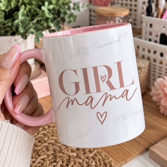 Girl Mama Mug | Pink Handle & Inside 11oz Mug | Beautiful Girl Mum Gift | Mother’s Day & Birthday Present | WOW Personalised