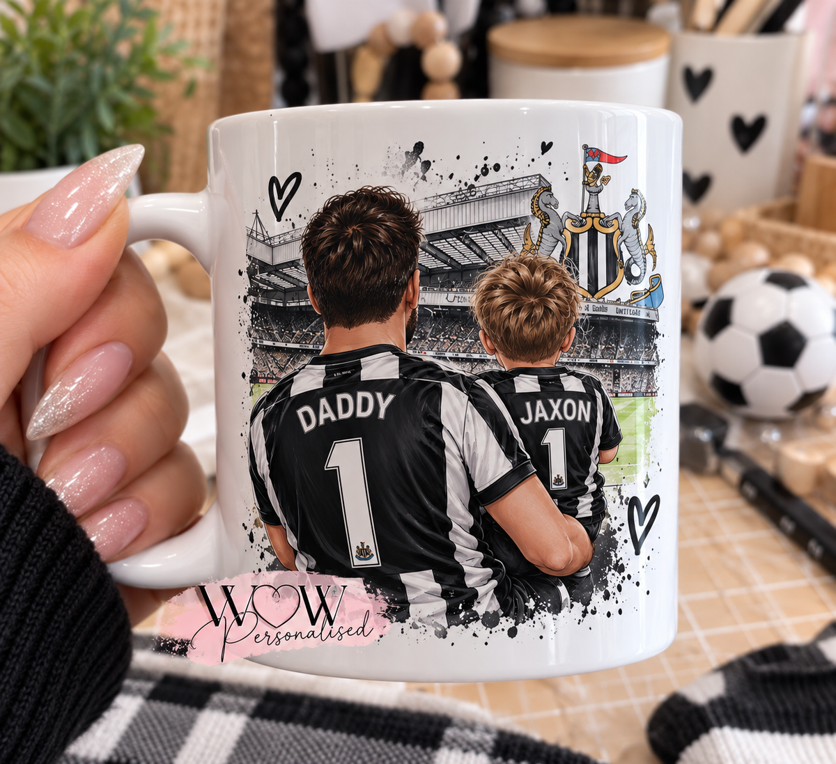 Personalised Newcastle United Inspired Daddy & Child Mug | Football Dad Gift | Son or Daughter | Custom Name 11oz Mug