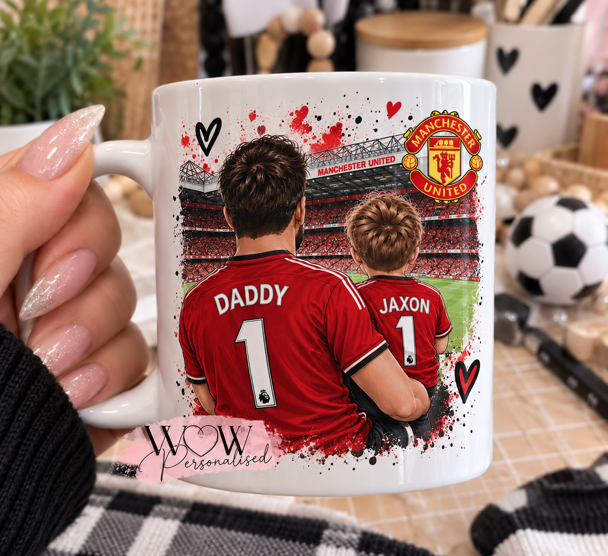 Personalised Manchester United Inspired Daddy & Child Mug | Football Dad Gift | Son or Daughter | Custom Name 11oz Mug