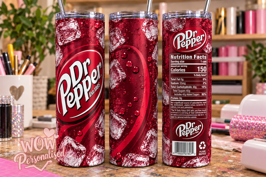 Dr Pepper Inspired 20oz Skinny Tumbler | Classic Cherry Red Fizzy Drink Design