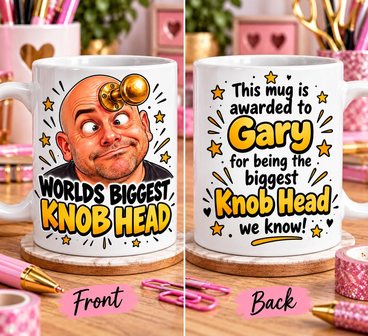 Personalised World's Biggest Knob Head Mug – Custom Photo Cartoon Mug – Funny Rude Gift for Him – 11oz