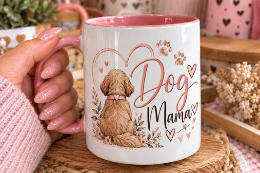 Dog Mama Mug – Cute Custom Dog Design | Pink Handle Dog Mum Gift