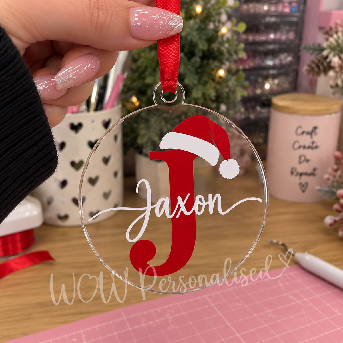 Personalised Christmas Acrylic Bauble | Initial & Name Decoration | Handmade Christmas Tree Ornament