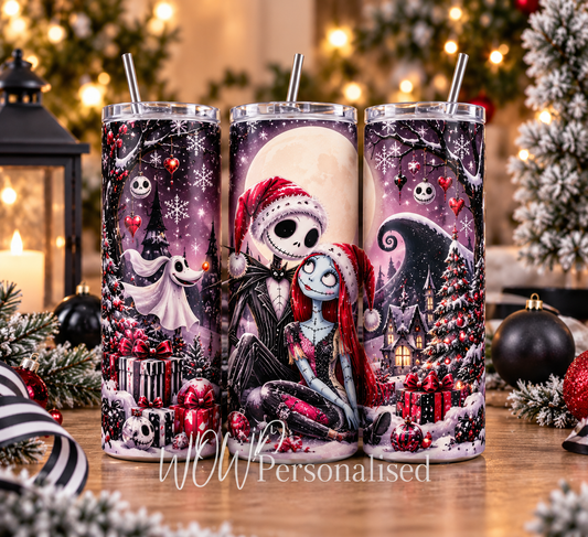 Spooky Christmas 20oz Skinny Tumbler | Gothic Christmas Couple Cup | Alternative Festive Gift