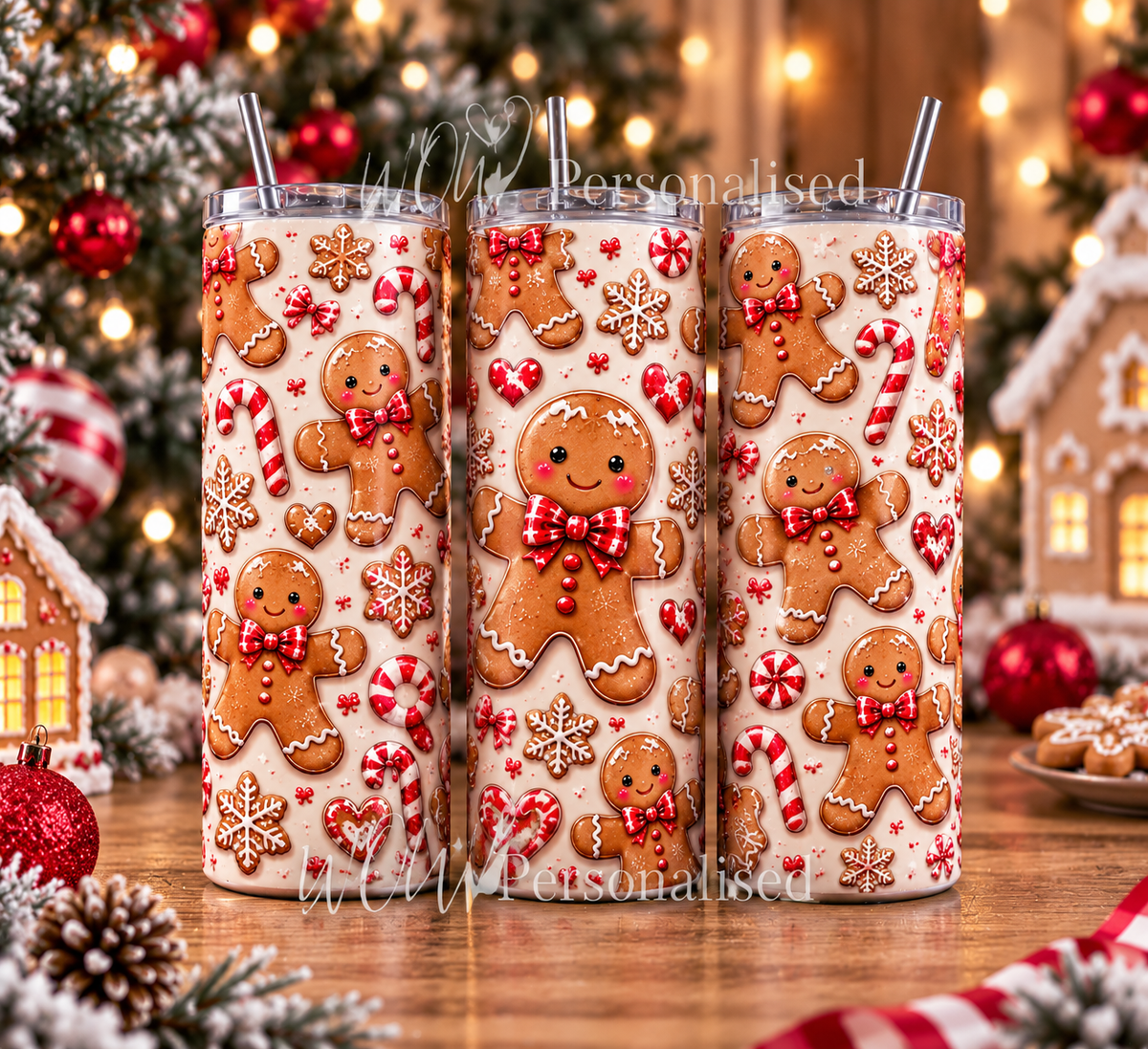 Cute Gingerbread Men 20oz Skinny Tumbler | Christmas Gingerbread Cup | Festive Gift