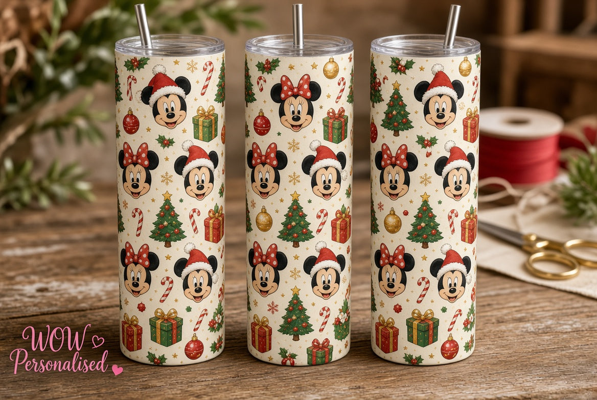 Mickey & Minnie Mouse Inspired Christmas 20oz Skinny Tumbler | Festive Disney Style Cup