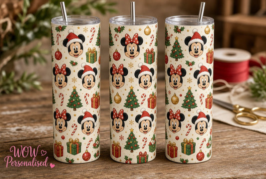 Mickey & Minnie Mouse Inspired Christmas 20oz Skinny Tumbler | Festive Disney Style Cup