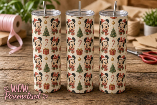 Mickey & Minnie Mouse Inspired Christmas 20oz Skinny Tumbler | Cute Festive Disney Style Cup