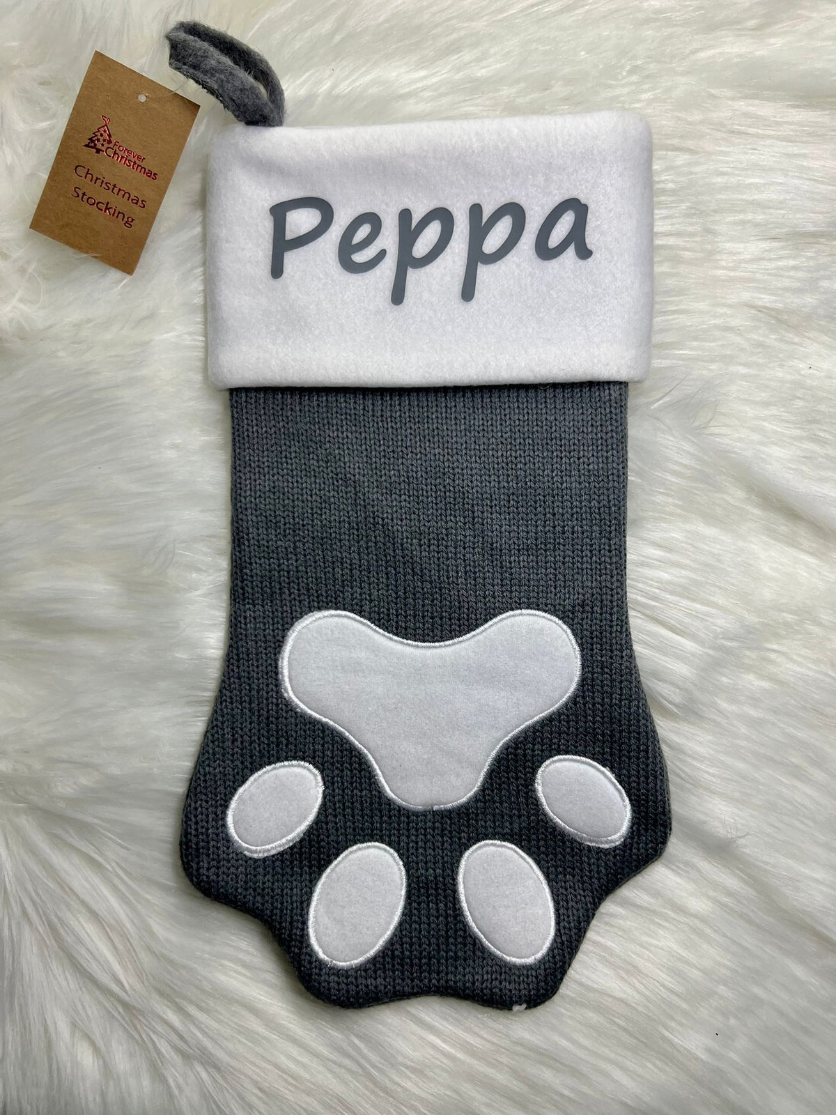 Personalised Christmas Stockings Grey Knitted 6 designs