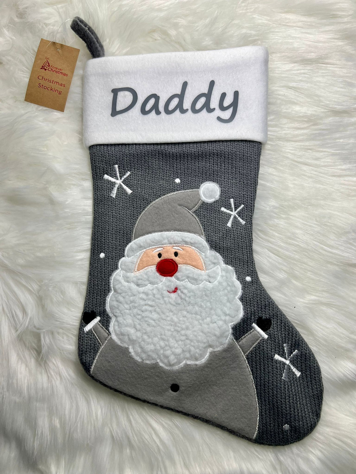 Personalised Christmas Stockings Grey Knitted 6 designs