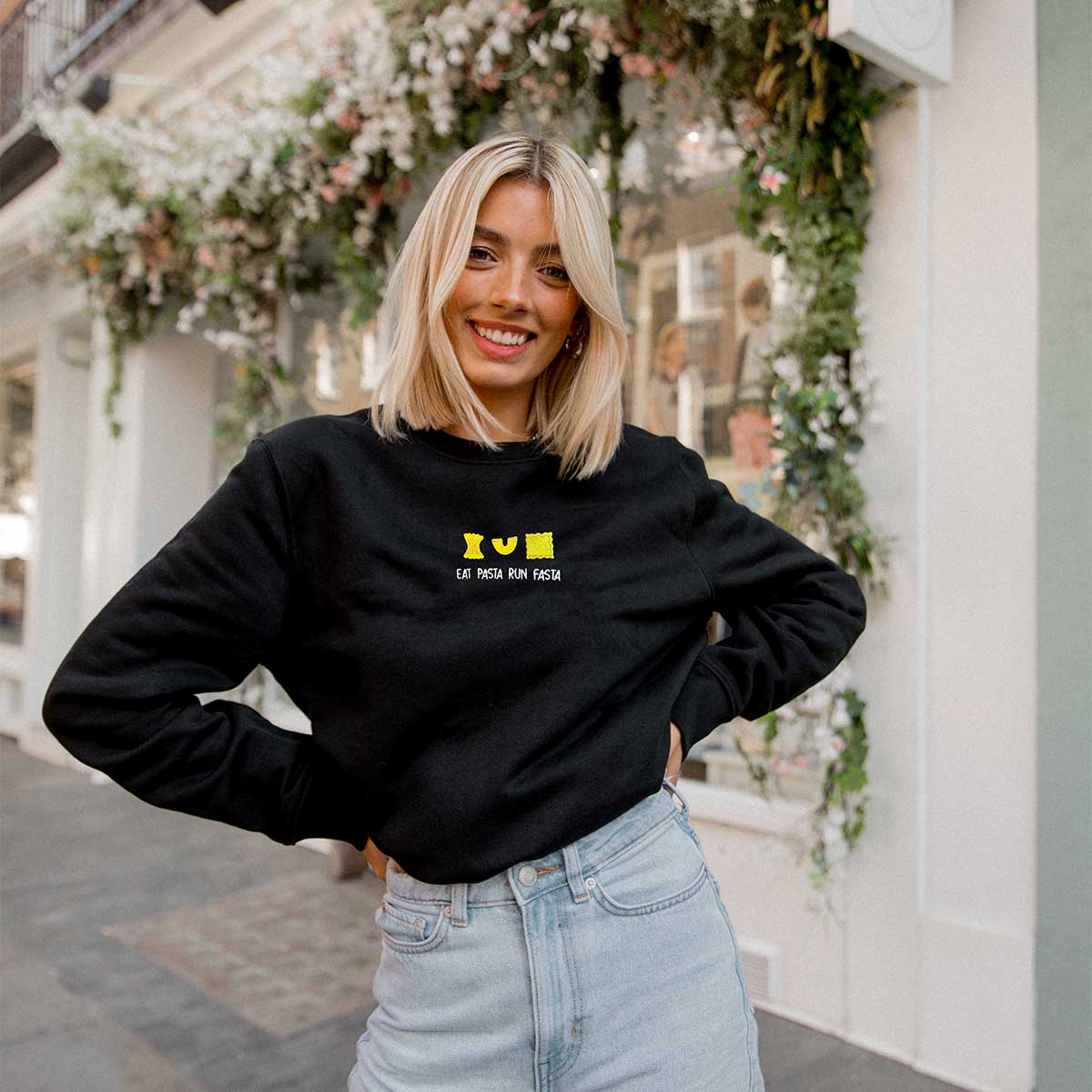 Eat Pasta Run Fasta Embroidered Sweatshirt (Unisex)