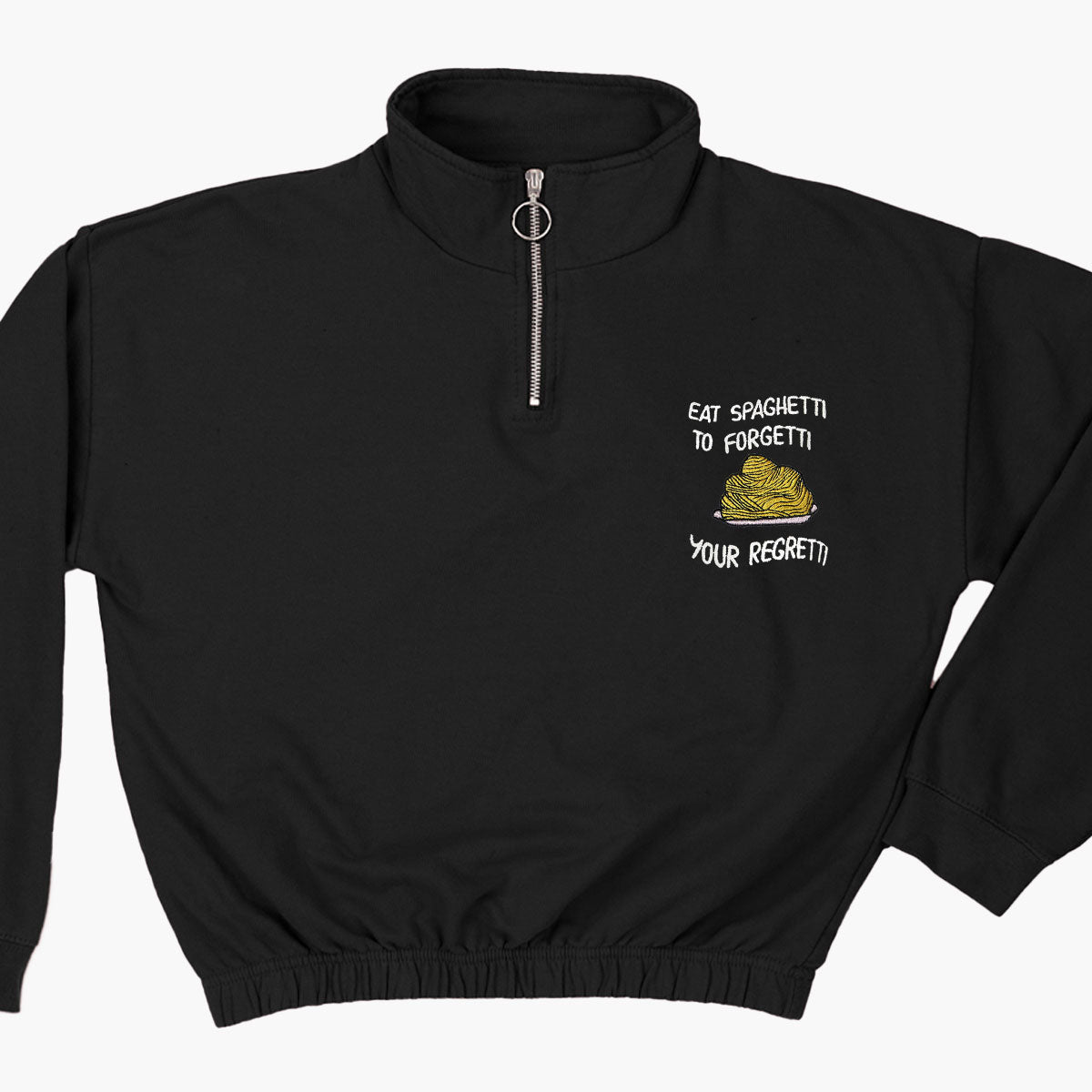 Eat Spaghetti Embroidered 1/4 Zip Crop Sweatshirt