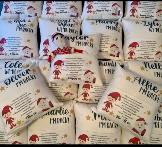 Personalised Elf Return Cushion – Christmas Eve Elf Pillow with Custom Name