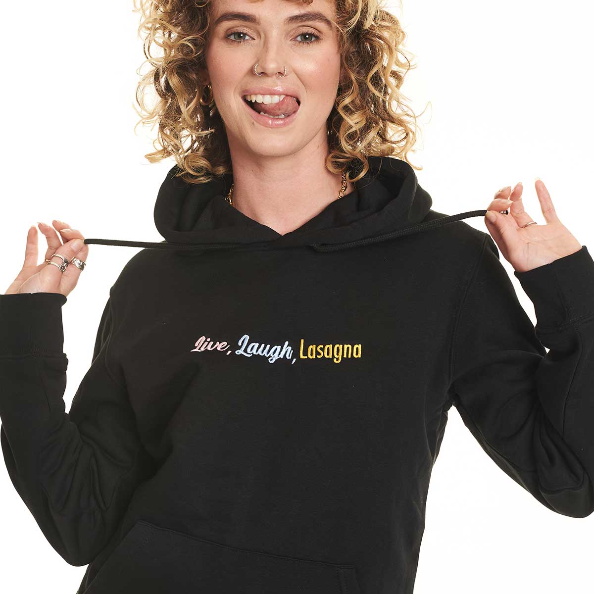 Live Laugh Lasagna Embroidered Hoodie (Unisex)