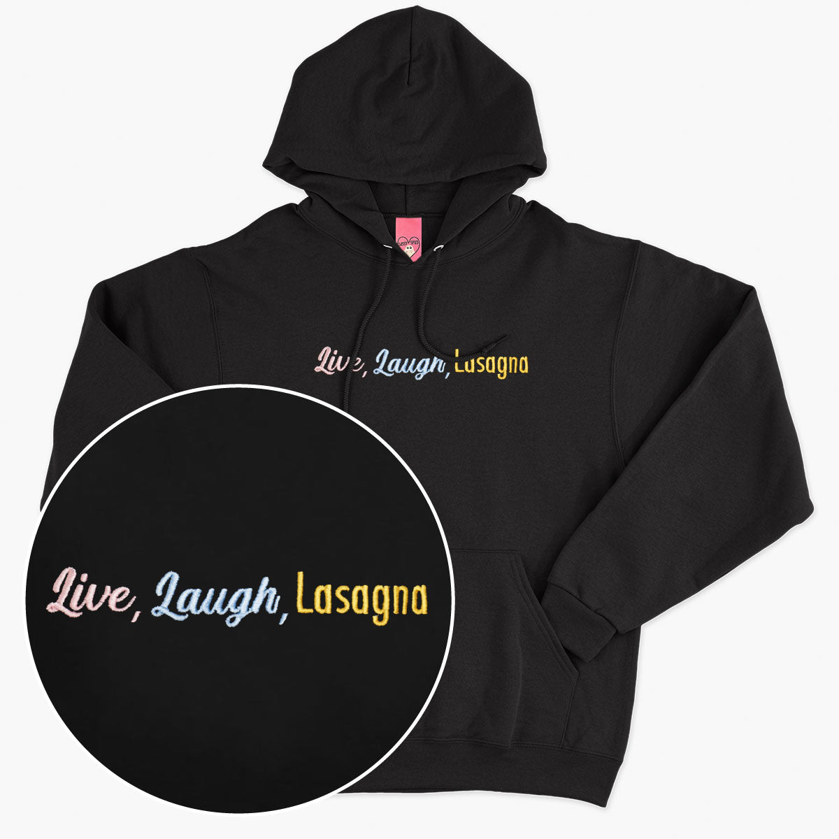 Live Laugh Lasagna Embroidered Hoodie (Unisex)