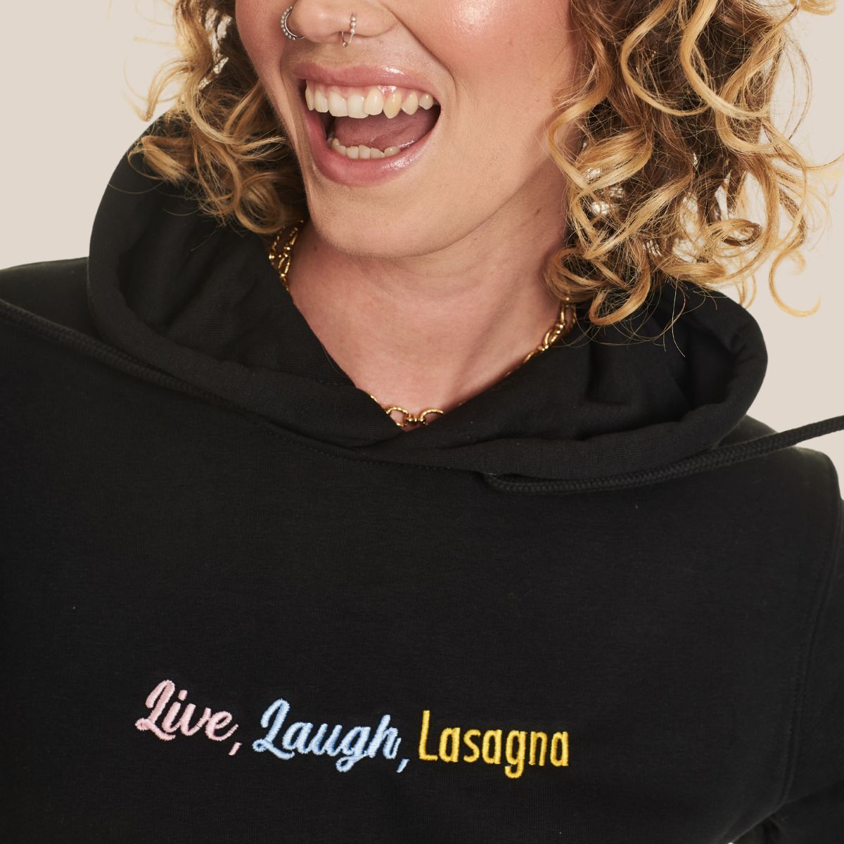 Live Laugh Lasagna Embroidered Hoodie (Unisex)