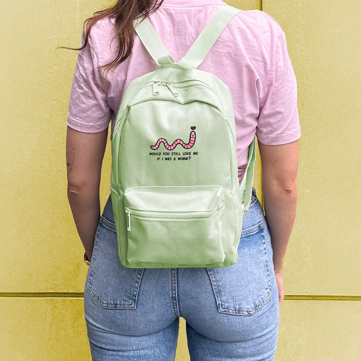 Love Me Worm Embroidered Mini Backpack