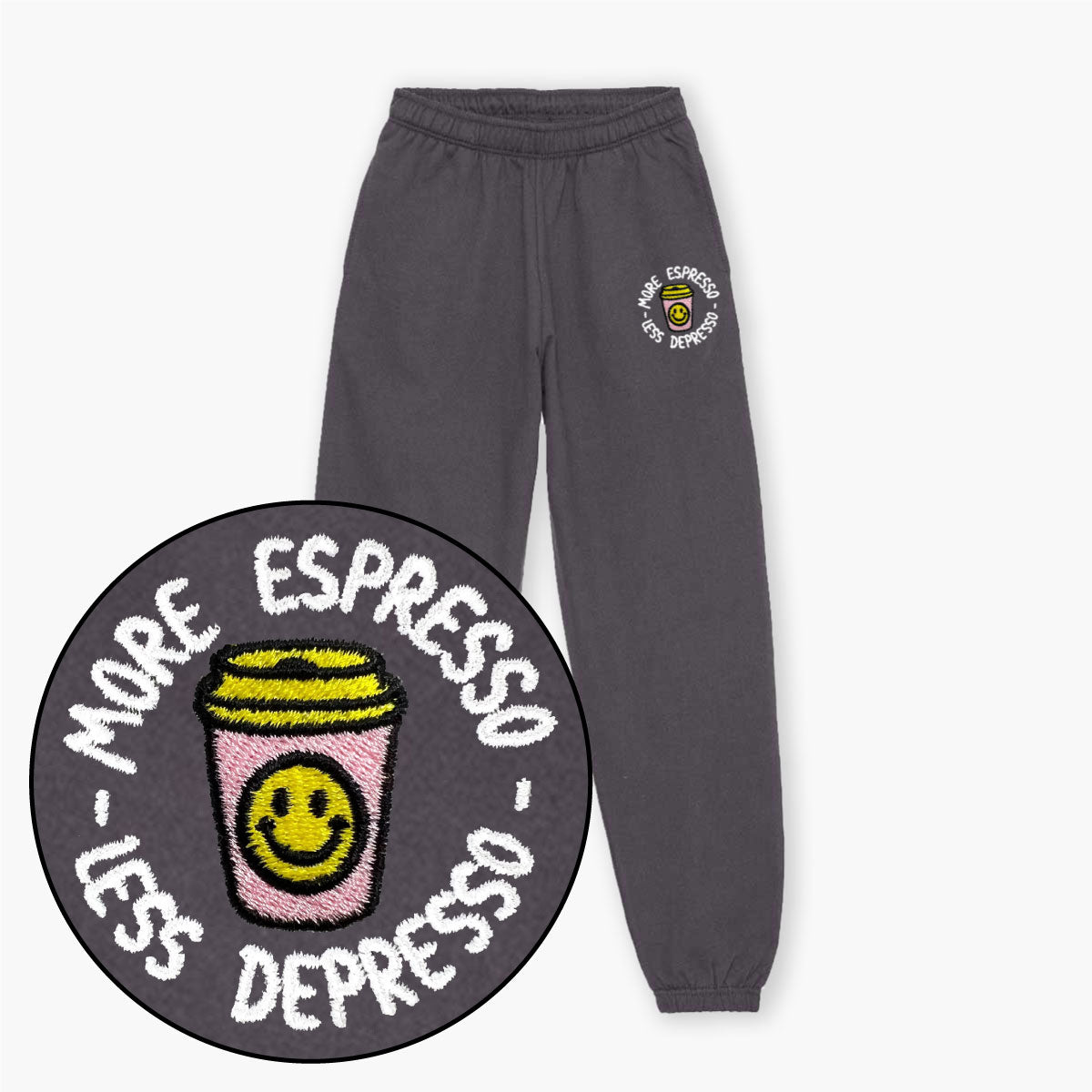More Espresso Less Depresso Embroidered Joggers (Unisex)