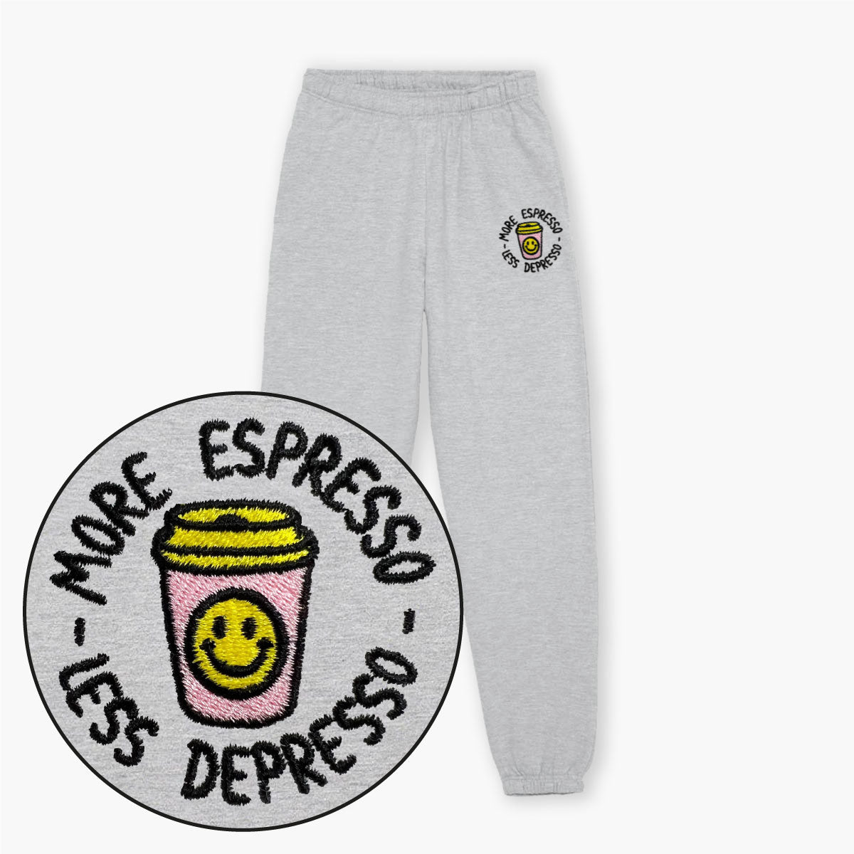 More Espresso Less Depresso Embroidered Joggers (Unisex)
