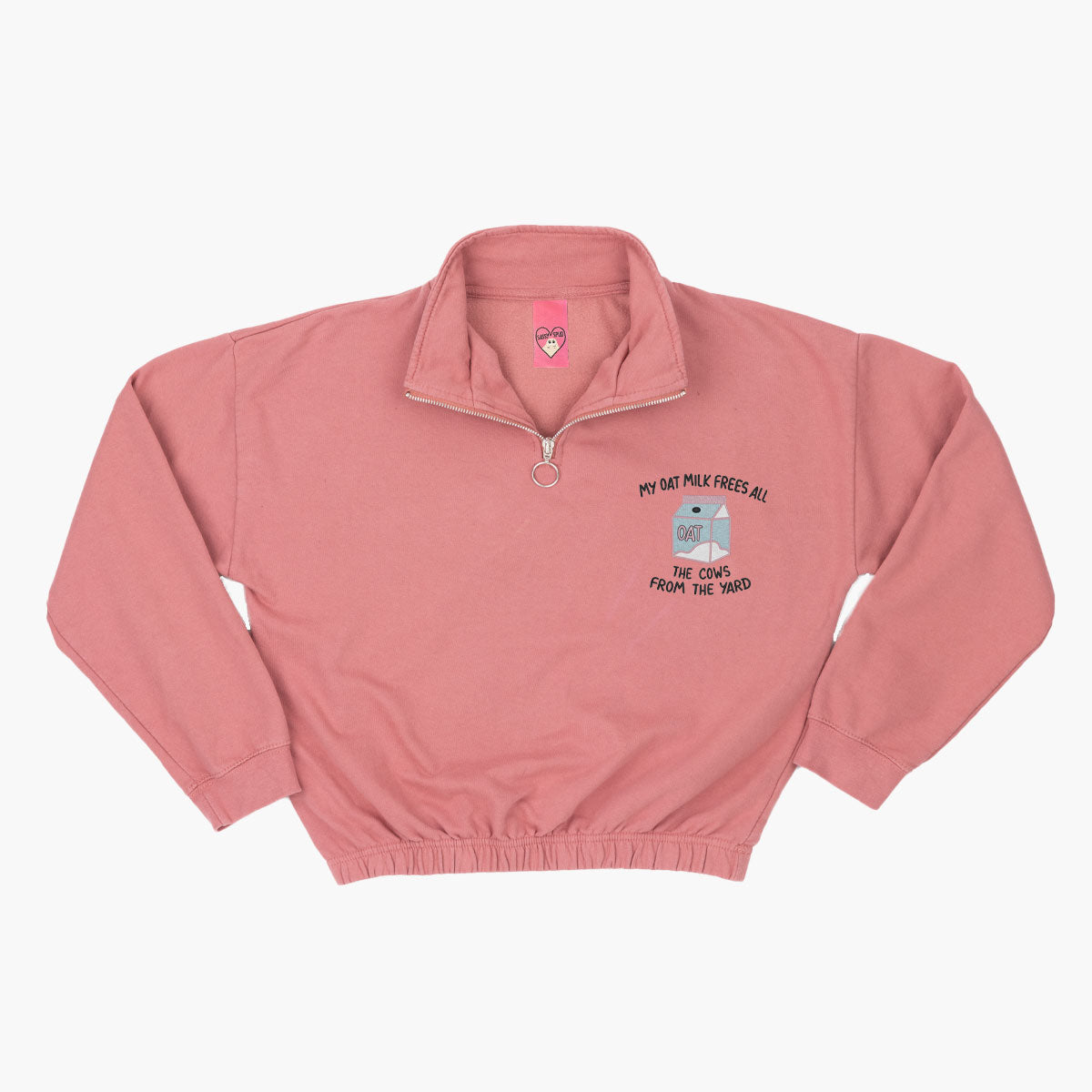 My Oat Milk Frees All The Cows From The Yard Embroidered 1/4 Zip Crop Sweatshirt