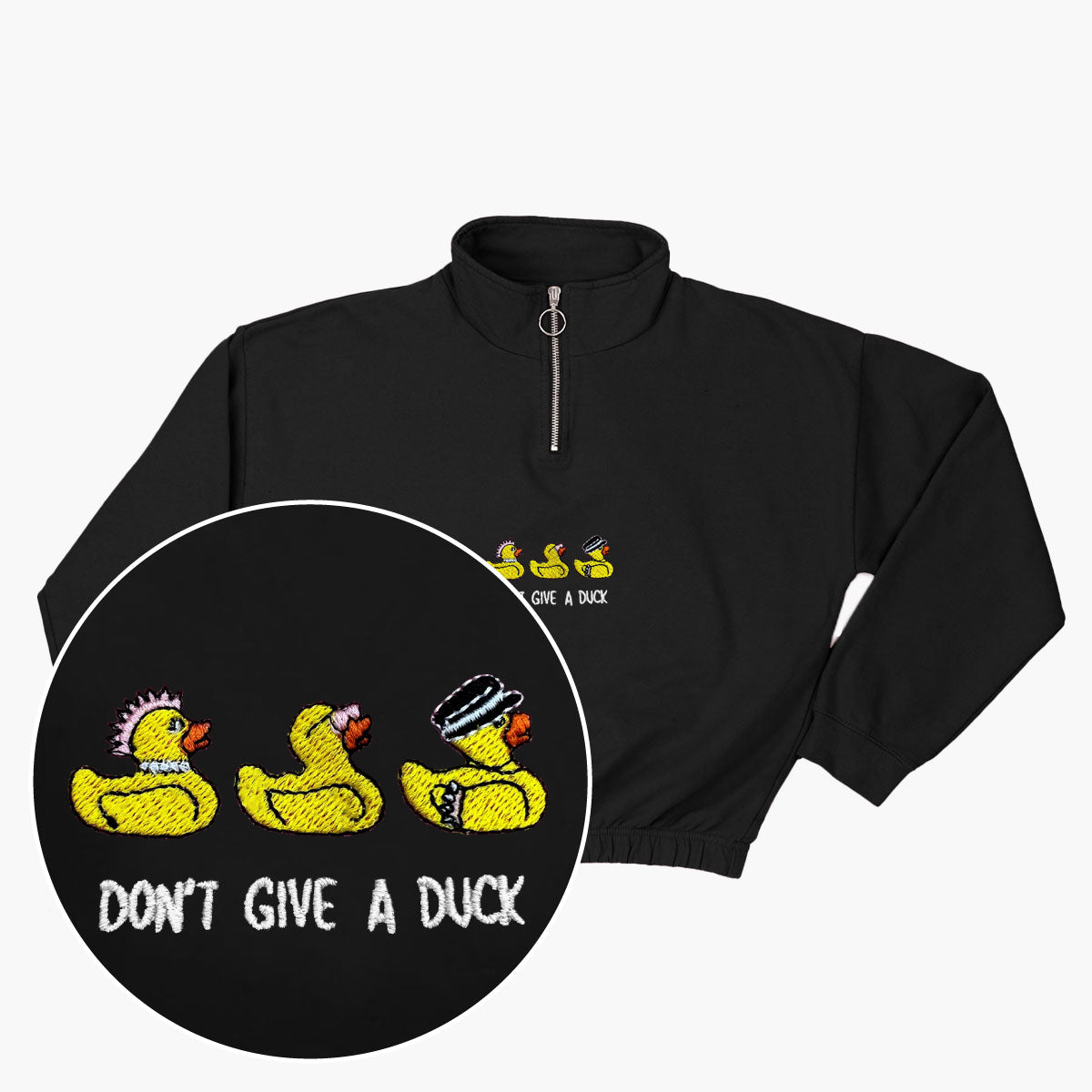 Rubber Ducks Embroidered 1/4 Zip Crop Sweatshirt