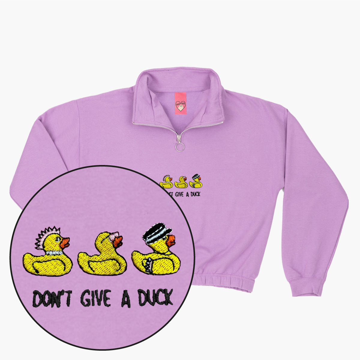 Rubber Ducks Embroidered 1/4 Zip Crop Sweatshirt