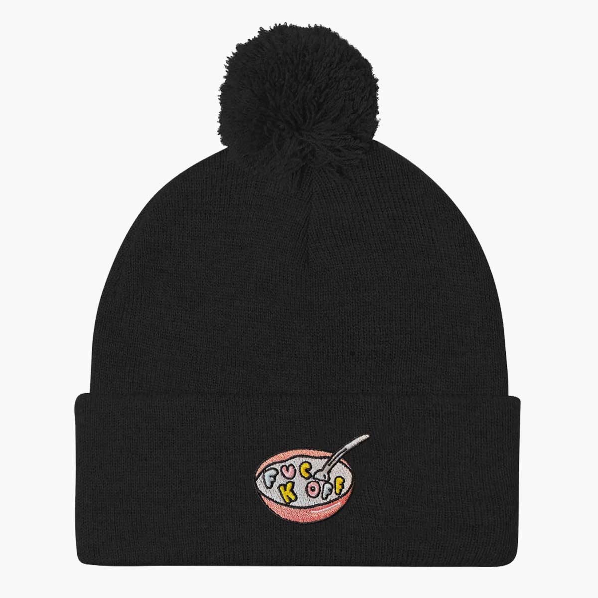 Rude Cereal Embroidered Pom Pom Beanie