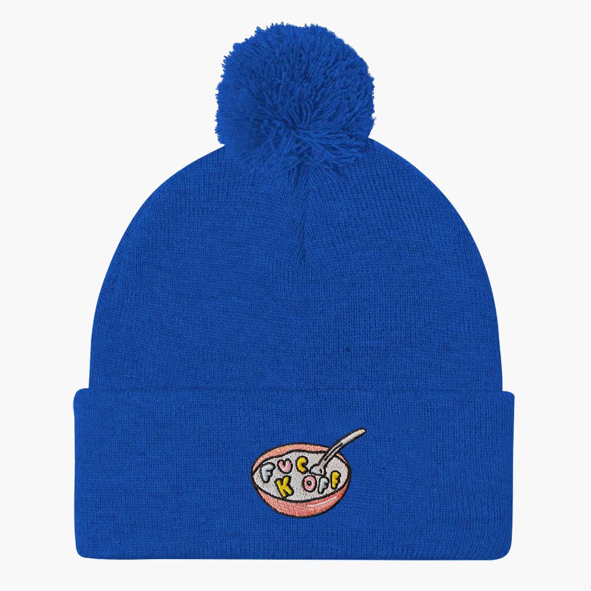 Rude Cereal Embroidered Pom Pom Beanie