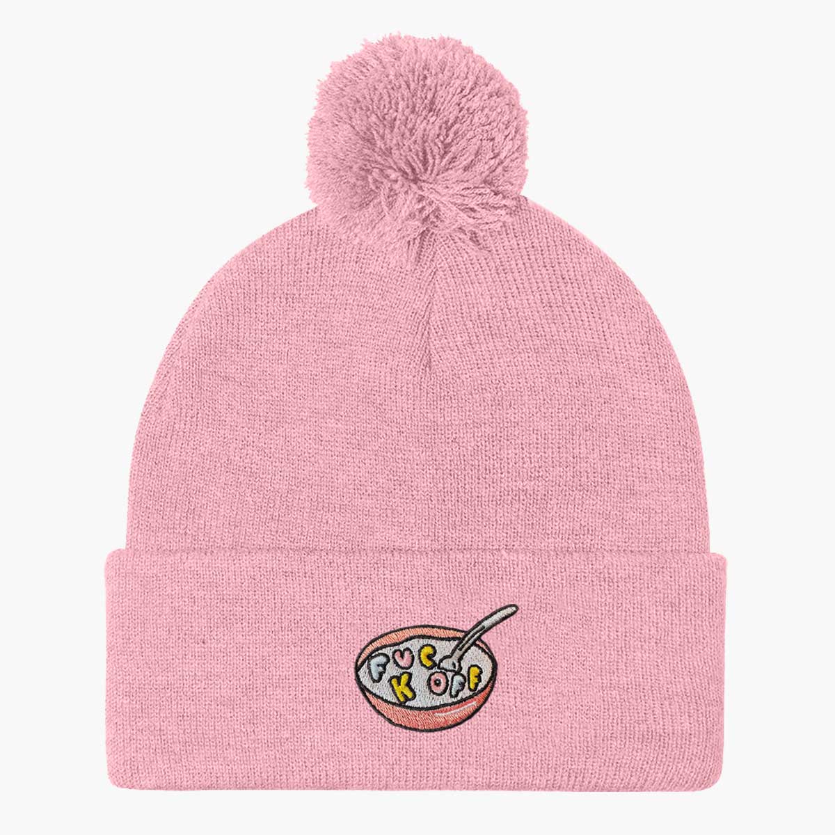 Rude Cereal Embroidered Pom Pom Beanie