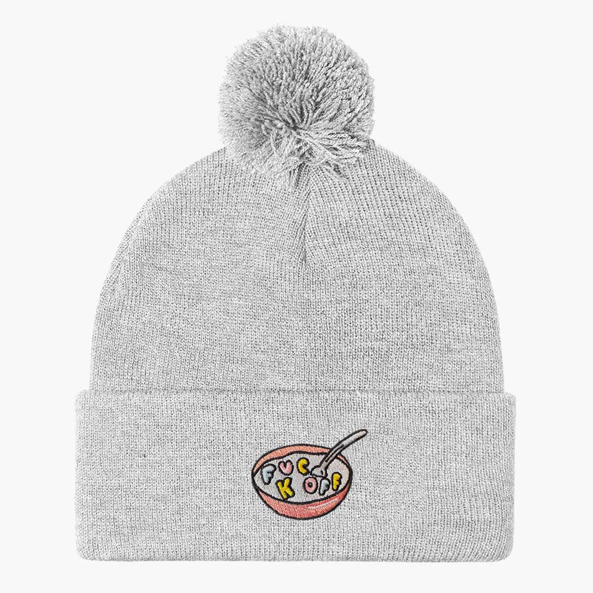 Rude Cereal Embroidered Pom Pom Beanie